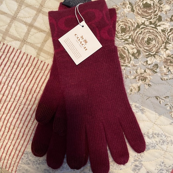 Coach knit gloves. Cranberry/red color. Thumb touchscreen. One size. Brand new. - Picture 5 of 5
